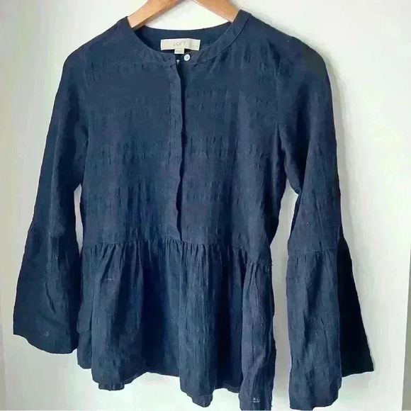 LOFT Baby Doll Navy Blue Boho Bohemian Sheer Bell Sleeves Blouse XXS Petite - Picture 7 of 11